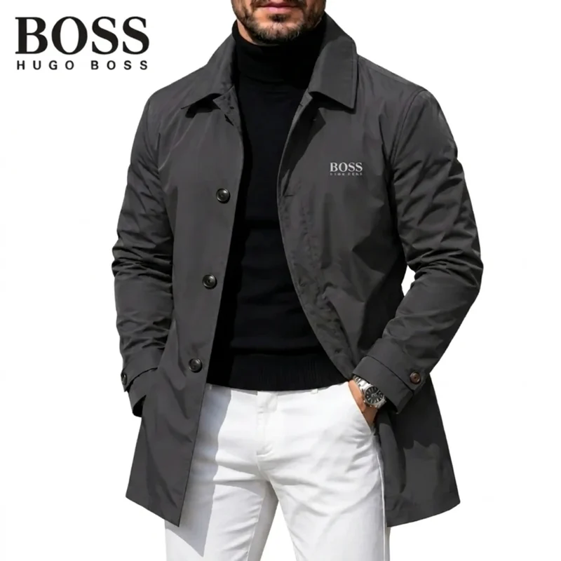 Mens Button Front Collared Coat