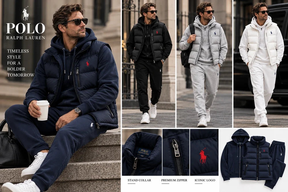 Men's Heritage  3-Piece Hooded Tracksuit Set with Puffer Vest