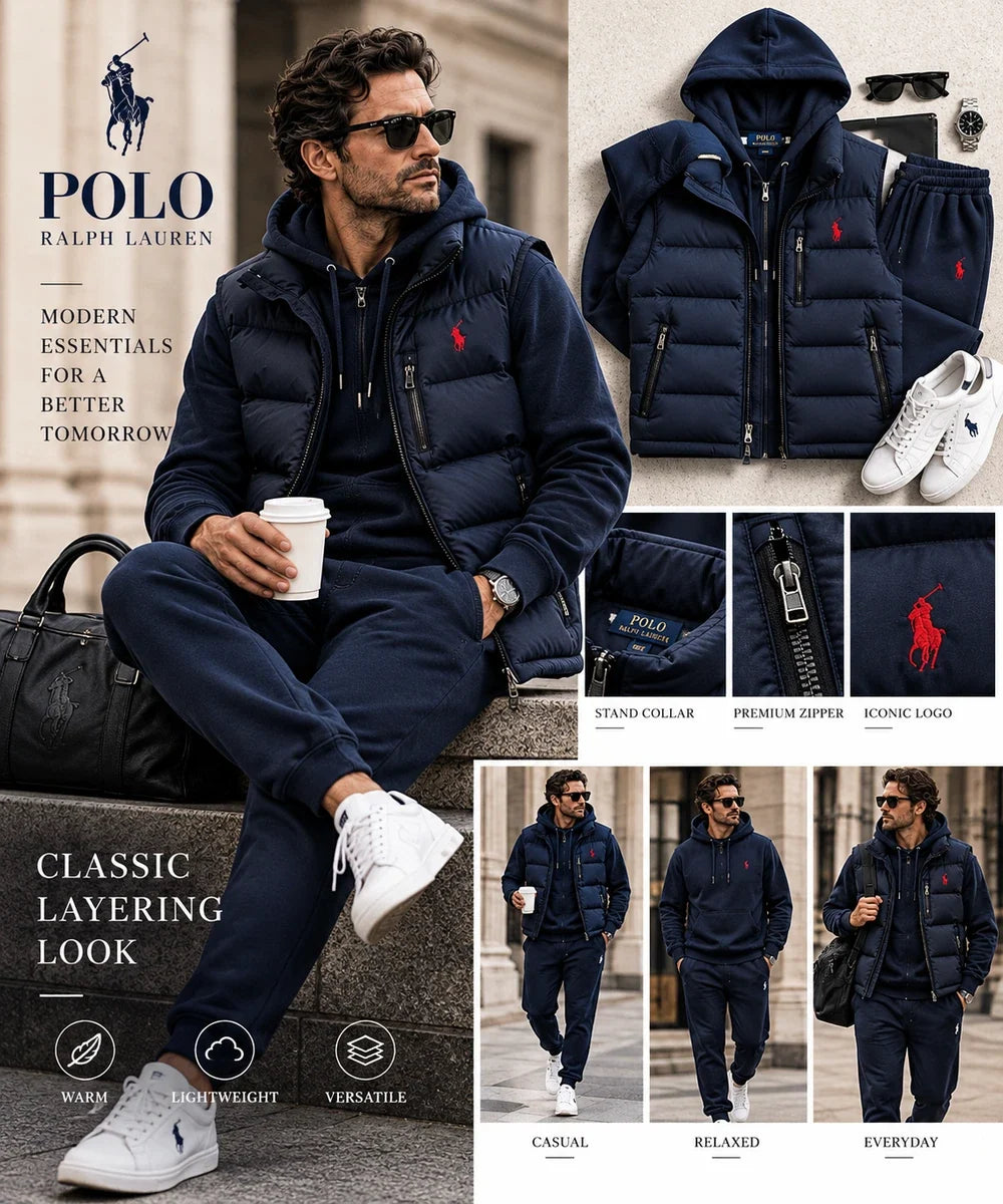 Men's Heritage  3-Piece Hooded Tracksuit Set with Puffer Vest