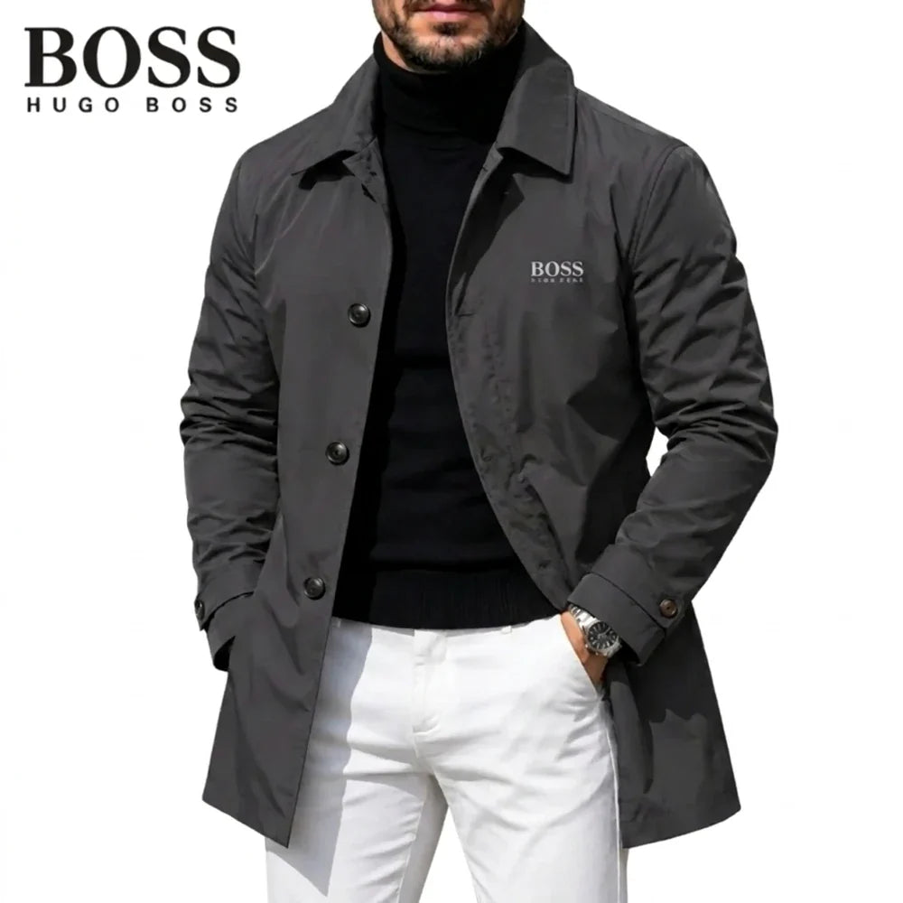 Mens Button Front Collared Coat