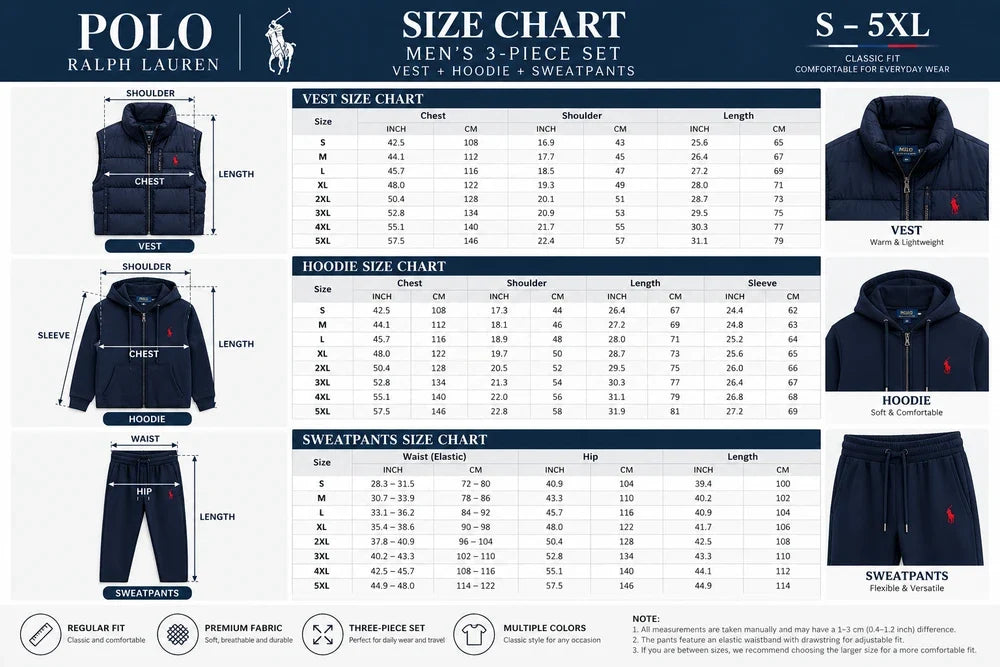 Men's Heritage  3-Piece Hooded Tracksuit Set with Puffer Vest