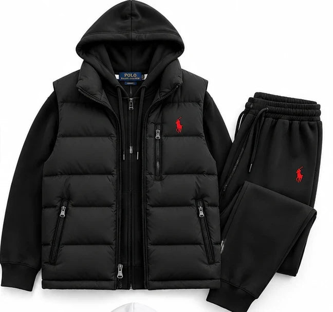 Men's Heritage  3-Piece Hooded Tracksuit Set with Puffer Vest