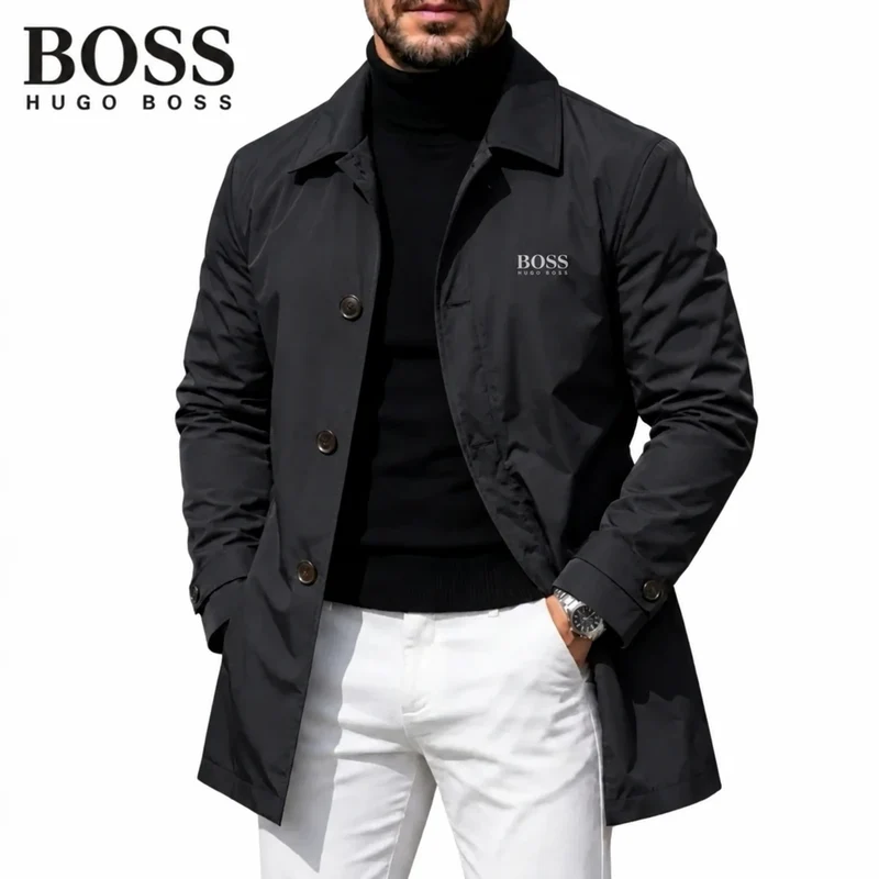 Mens Button Front Collared Coat