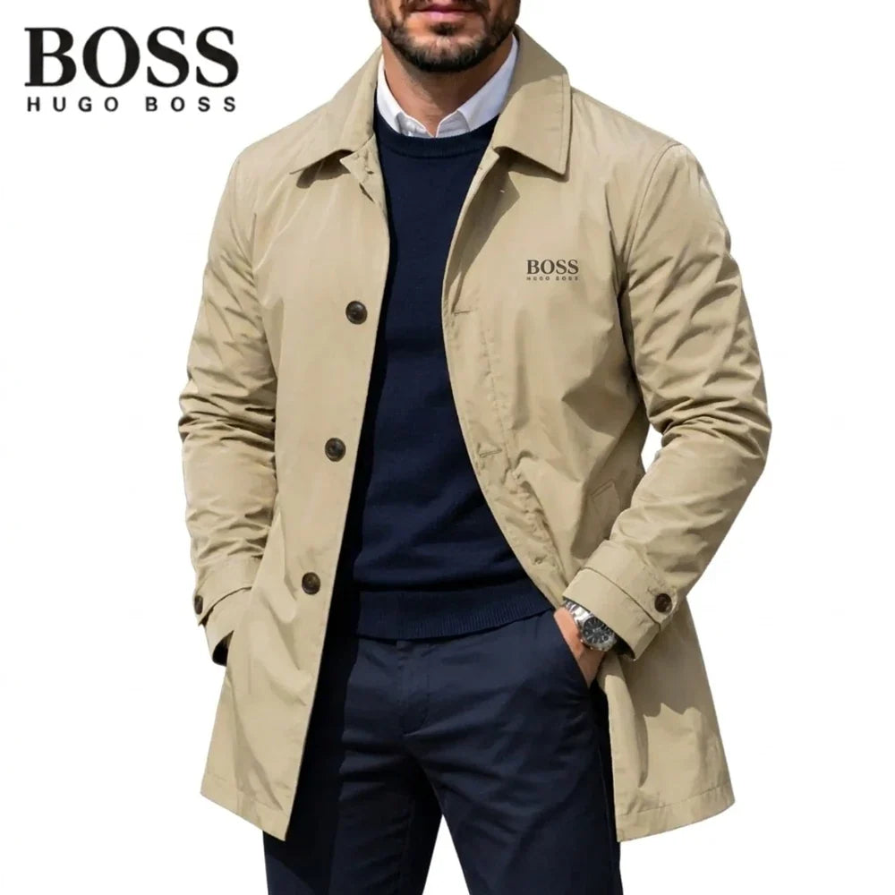 Mens Button Front Collared Coat