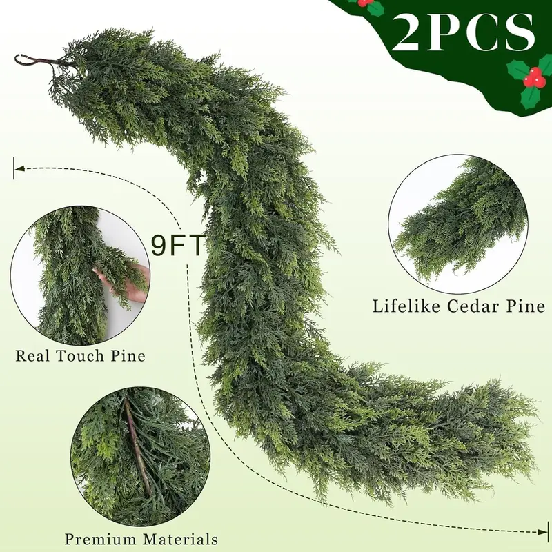 6 FT Artificial Cedar Garland, 2-Pack Green